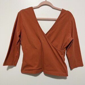 Soft Surroundings Womens Wrap Surplice Top XL Burnt Orange Minimalist Bohemian